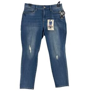 Royalty For Me Jeans Womens 14P x26 Blue Ankle High-Rise Skinny Petite Rip Tear
